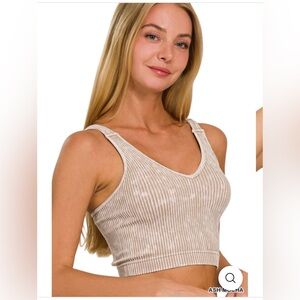 NWOT Zenana Ribbed Ash Mocha Crop Tank Small/Medium